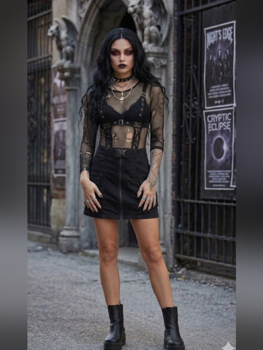 Poster Girl Black Cargo Mini Skirt with Front Zip and Buckle, Cotton, Small